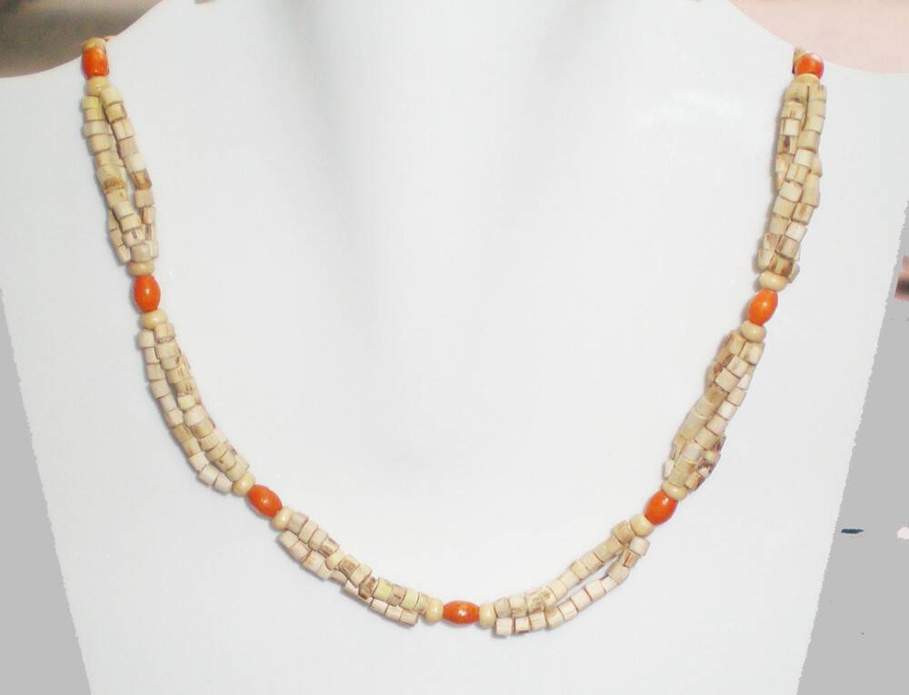 Tulsi Neck Beads - 3 Strand w/ Orange & Round Beads