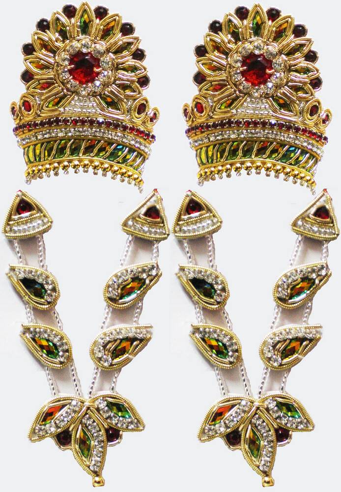 Crown and Necklace Set -- Red and Green Stones with Gold and Diamond Look (pair)