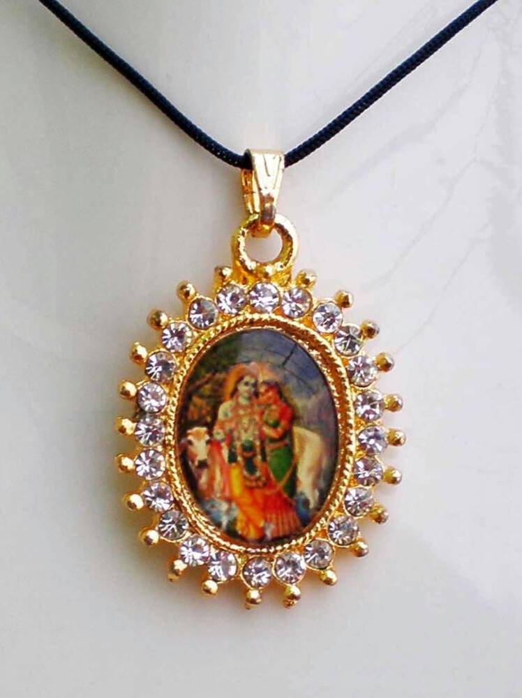 Diamond Picture Pendant with Black Thread - Radha Krishna