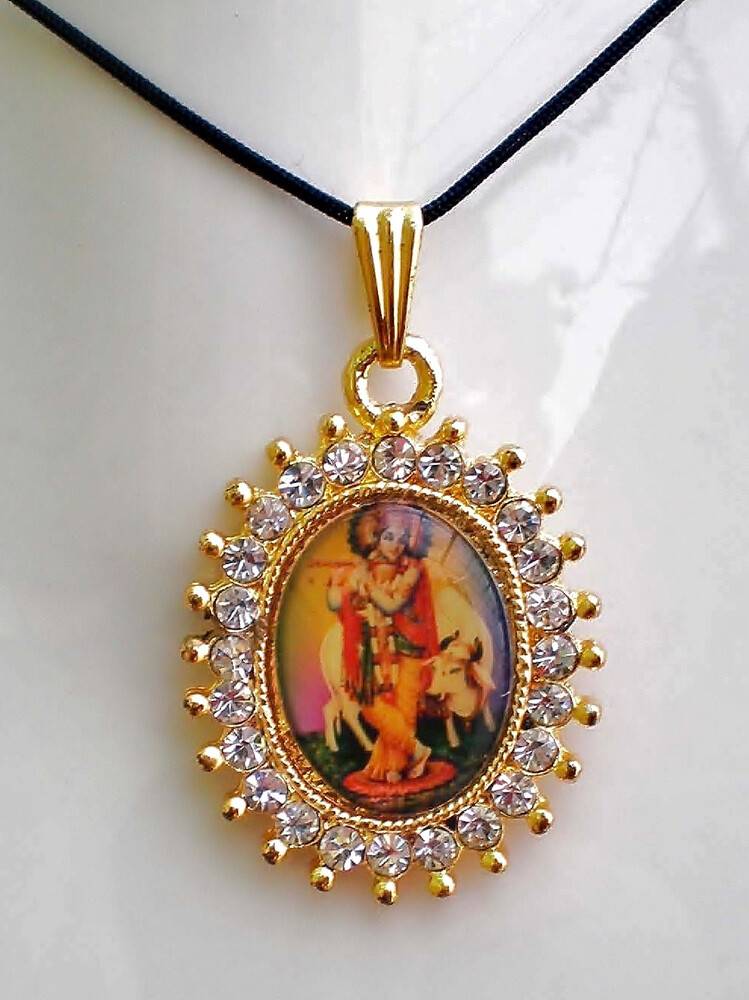 Diamond Picture Pendant with Black Thread - Standing Krishna