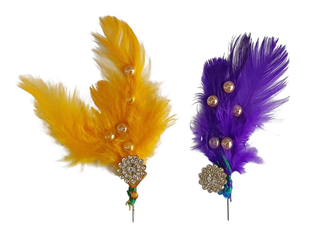 Deity Crown Decorative Pins with Peacock Feather, Golden Pearls & Multiple Diamonds