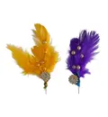 Deity Crown Decorative Pins with Colorful Feather, Golden Pearls & Diamond Flower