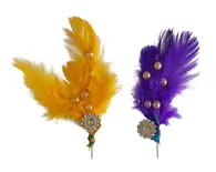 Deity Crown Decorative Pins with Colorful Feather, Golden Pearls & Diamond Flower