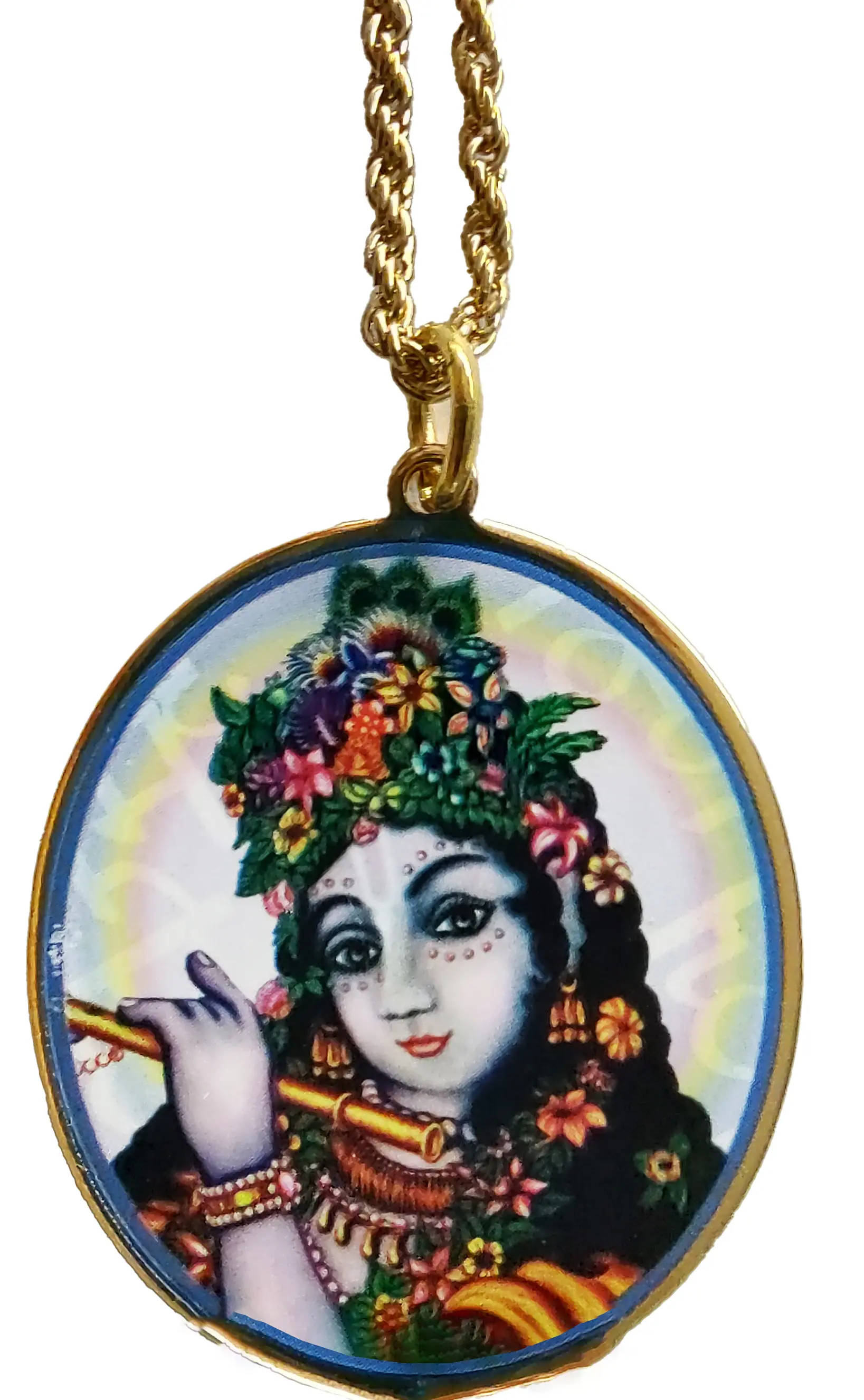 Lord Nrsimhadeva Pendant - New Cloisonne Style - Gold