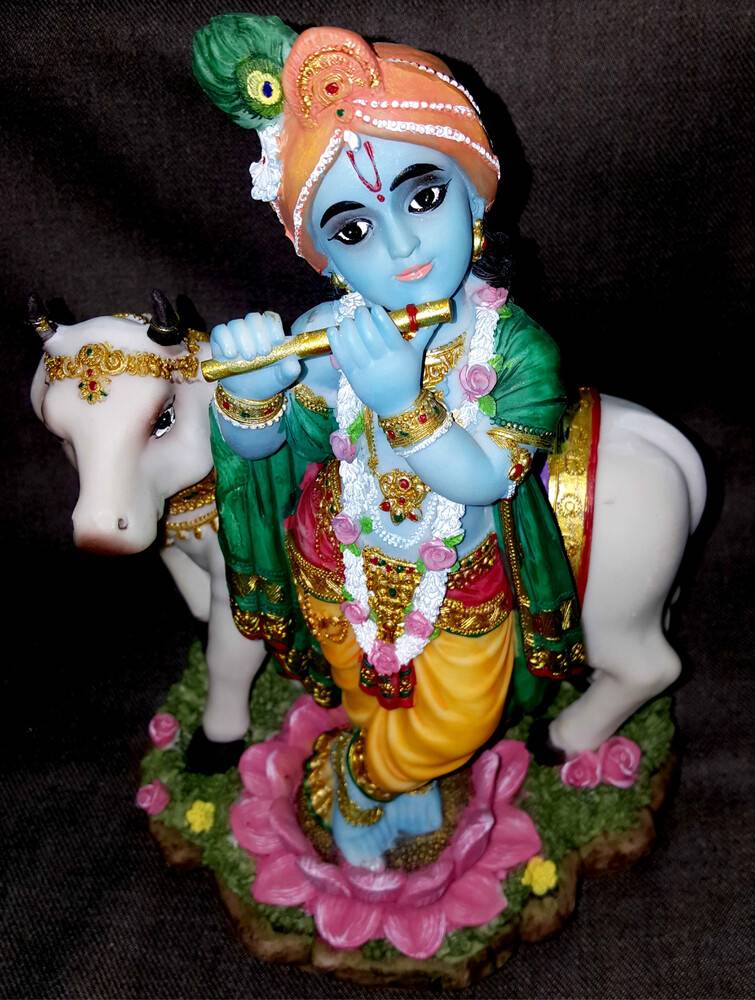 Krishna With Cow large size -- Polyresin Deity (10\" high)