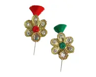 Deity Crown Decorative Pins with Woven Zari Flower & Diamonds