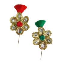 Deity Crown Decorative Pins with Woven Zari Flower & Diamonds