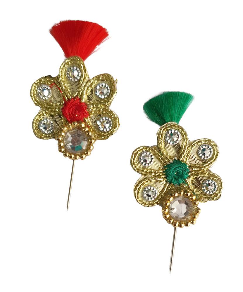 Deity Crown Decorative Pins with Peacock Feather, Big Diamonds, Flower and Buds