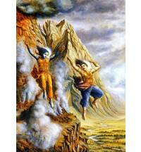 Krishna and Balarama Leap From Mount Pravarsana