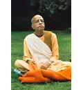 Prabhupada Sitting on Blanket on Grass Chanting Japa