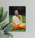 Prabhupada Sitting on Blanket on Grass Chanting Japa