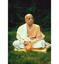 Prabhupada Chanting Japa on Yellow Cushion on Grass