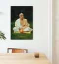 Prabhupada Chanting Japa on Yellow Cushion on Grass