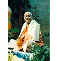 Prabhupada Smiling Sitting in Garden Chanting Japa