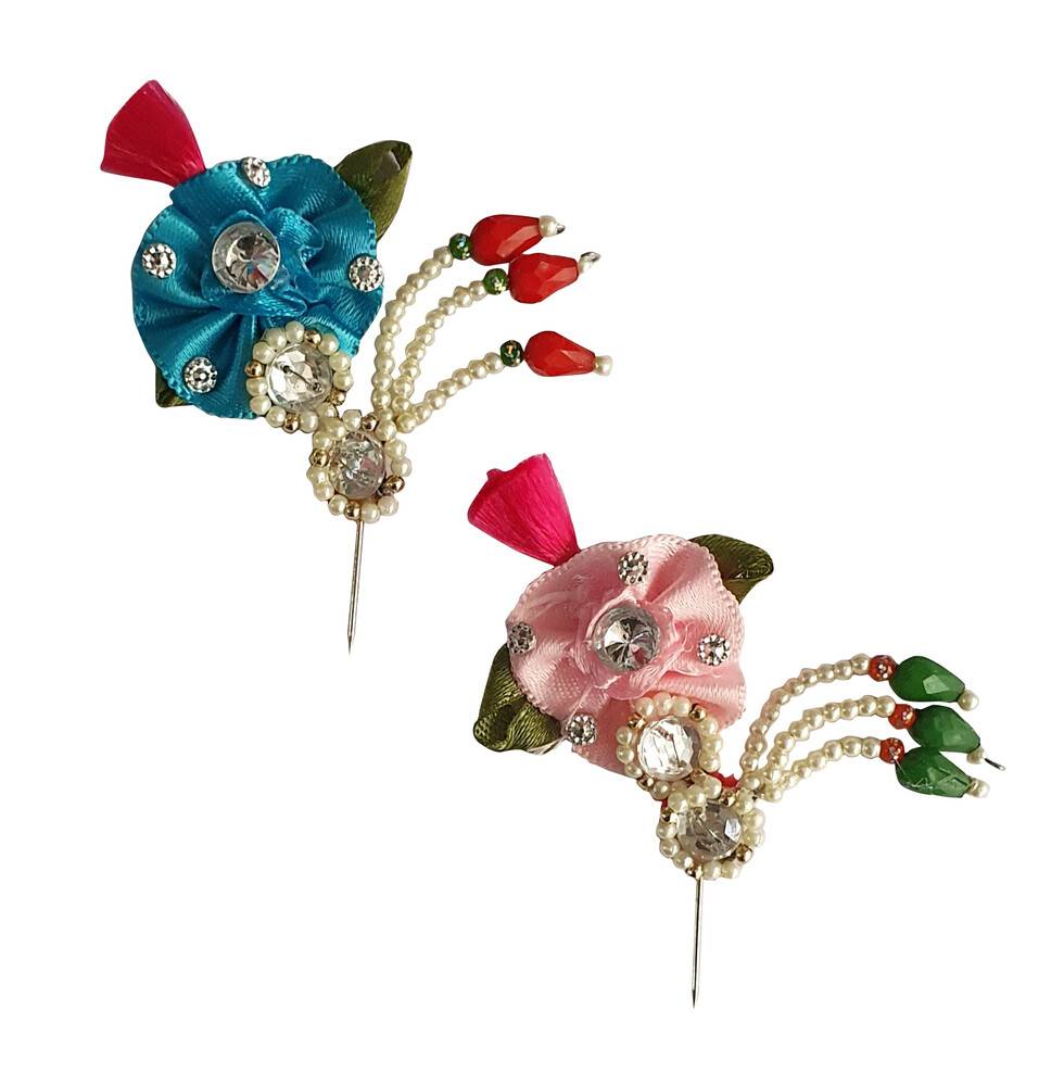 Deity Crown Decorative Pins with Peacock Feather, Big Diamonds, Flower and Buds