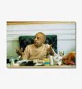 Prabhupada Sitting at Desk Explaining Philosophy to Guests