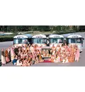 Prabhupada With Radha Damodar Travelling Sankirtan Party Devotees and Busses