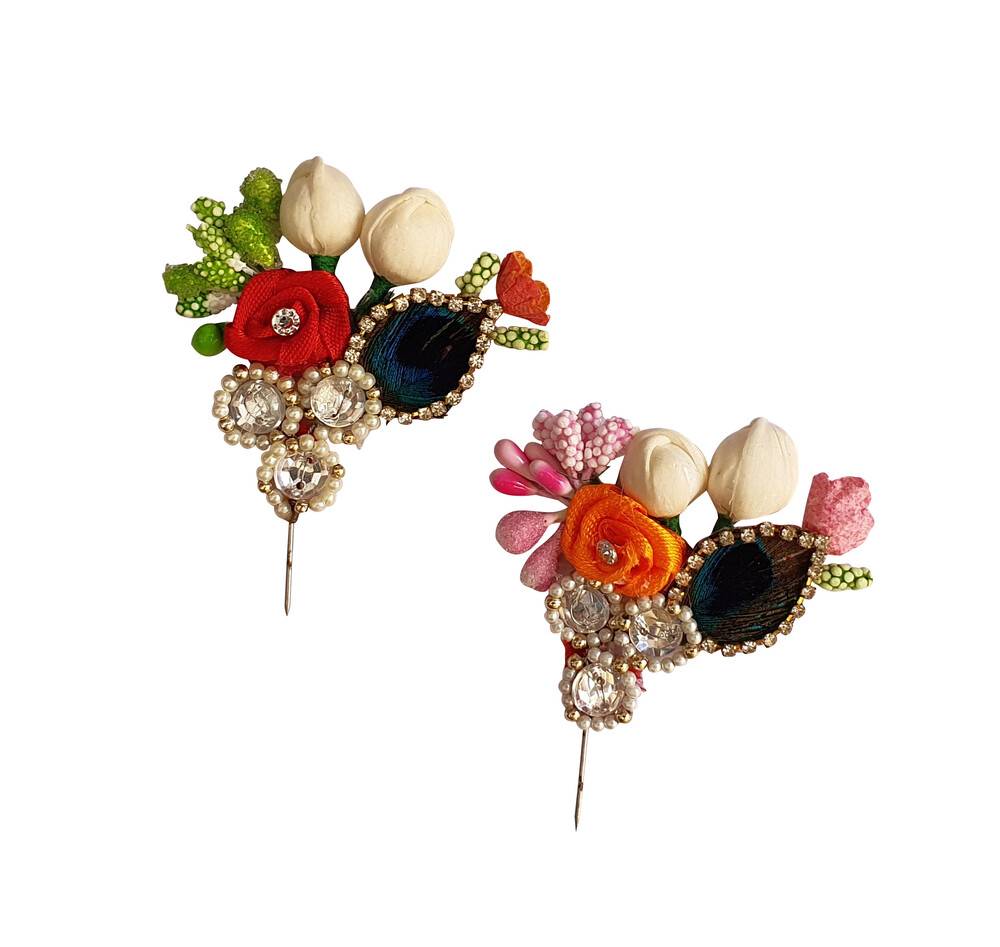 Deity Crown Decorative Pins with Peacock Feather, Big Flower & Diamond