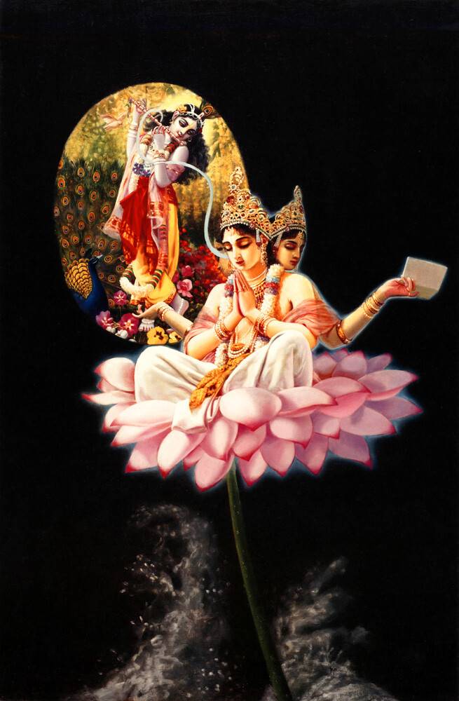 Lord Brahma Sits on the Lotus and Hears from Krishna about the creation