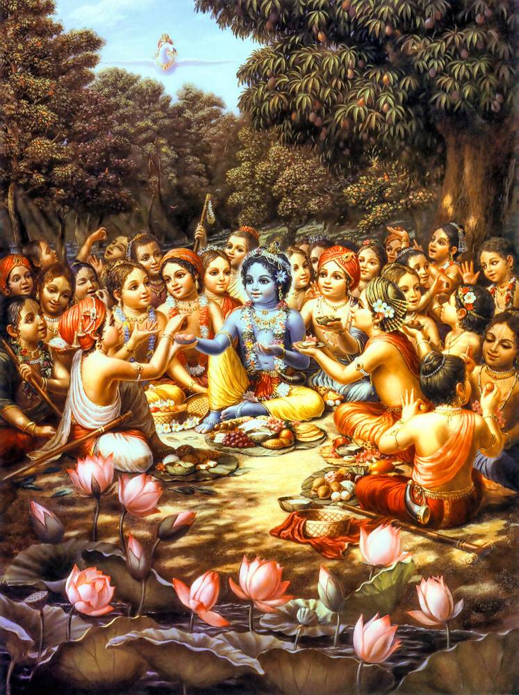 Krishna and His Cowherd Boyfriends Take Lunch in the Forrest