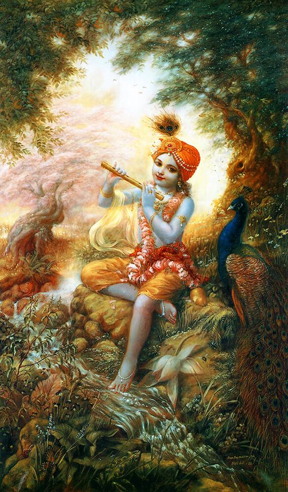 Krishna Playing His Flute in the Forest