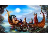 Krishna and the Gopis Enjoy Pastimes in a Boat