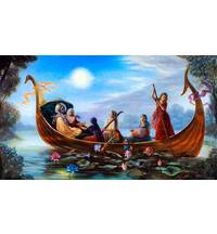 Radha and Krishna and Gopis on Boat