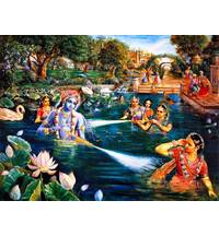 Lord Krishna Sports With His Queens in the Water