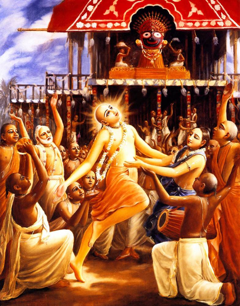 Lord Caitanya Dances Before the Ratha–Yatra Cart