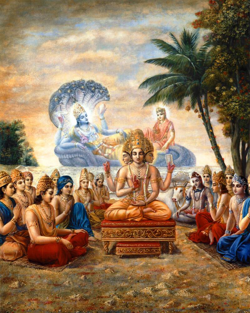 Lord Brahma and the Demigods Gather on the Shores of the Milk Ocean to Address Lord