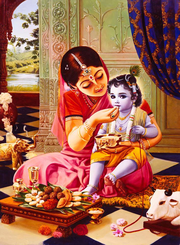 Mother Yasoda Feeding a Young Lord Krishna in Vrindavan