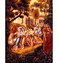 Krishna and Balaram Leave Vrindavan for the Forest with Their Friends and Cows