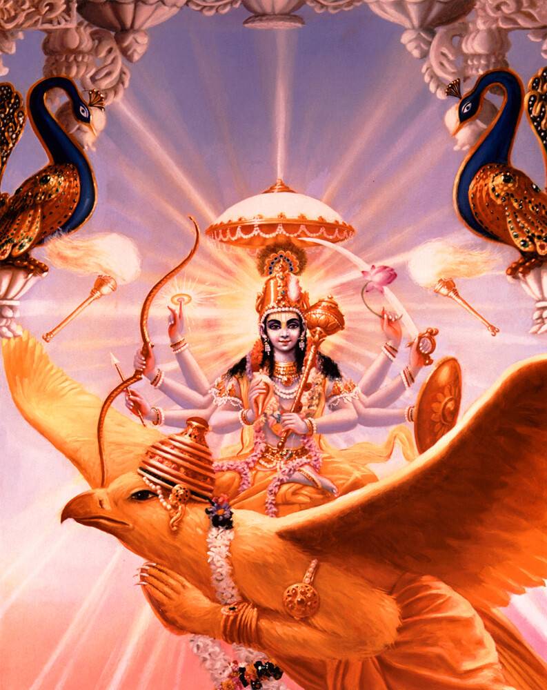 Lord Vishnu on His Bird Carrier Garuda