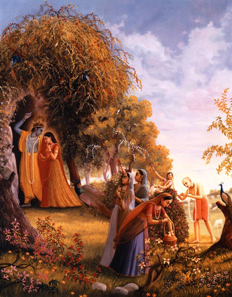 Lord Caitanya Helps the Gopis Collect Flowers to Make a Garland for Krishna