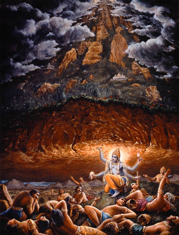 Lord Vishnu Lifts a Mountain