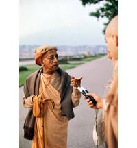 Srila Prabhupada Carrying a Cane on a Morning Walk