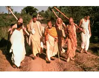 Srila Prabhupada and a Group of Devotees on a Morning Walk In India