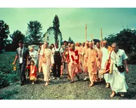 Srila Prabhupada Accompanied by Disciples on a Morning Walk at an ISKCON Farm in USA