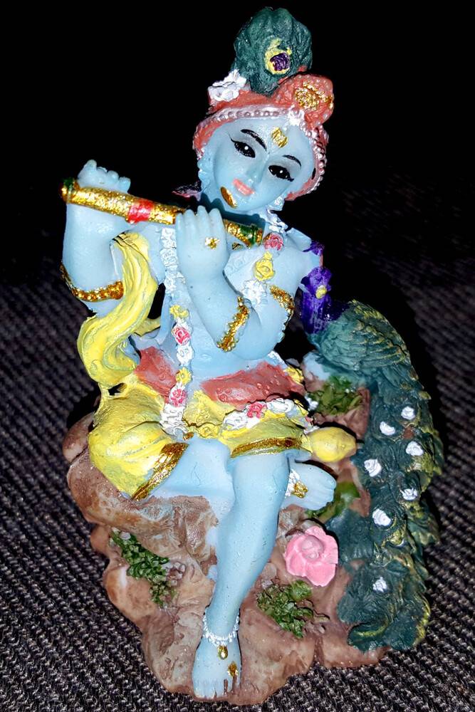 Krishna with Peacock small size Polyresin Figure (2.5\" high)