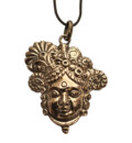 Big Krishna\'s Face Pendant - White Metal with Black Thread