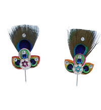 Deity Crown Decorative Pins with Big and Small Peacock Feather, Diamond and Pearls
