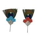 Deity Crown Decorative Pins with Peacock Feather, Small Flowers & Diamonds