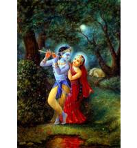 Radha and Krishna in the Vrindavan Forest at Night