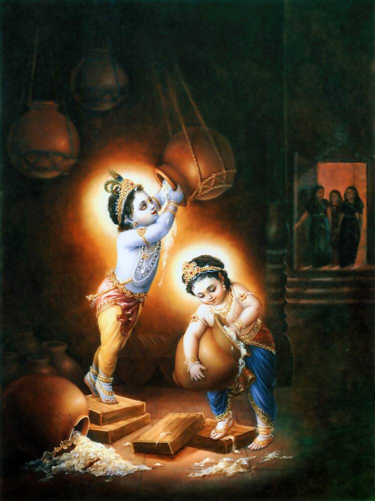 Krishna and Balarama Stealing Butter Painting