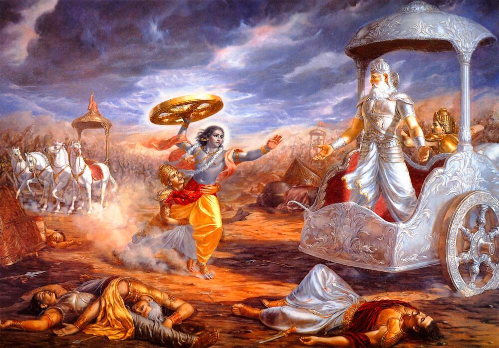 Krishna Attacks Bhishma Painting