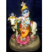 Krishna With Cow  Polyresin Figure (5" high)
