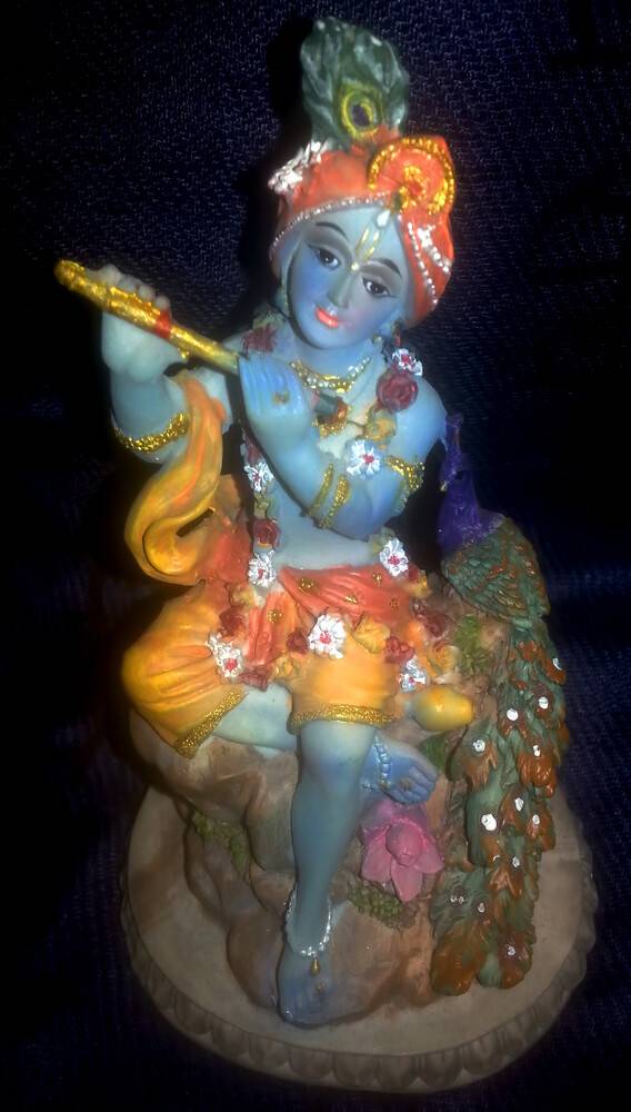 Krishna With Peacock  Polyresin Figure (5\" high)