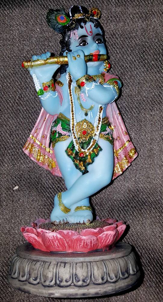 Lotus Krishna Standing on Lotus Flower Polyresin Figure (5\")