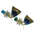 Deity Crown Decorative Pins with Peacock Feather, Big Silver Flower & Diamond