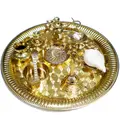 Medium Aroti Set (11.5\" tray w/ Bell, Incense Holder, Flower Tray, Conch, Ghee Lamp)